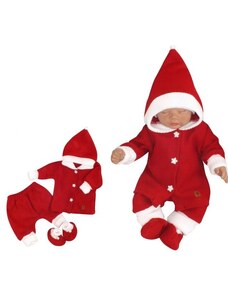 Z&Z Z&amp Z 3-dílná pletená souprava, kabátek, kalhoty a botičky Baby Santa, červená, vel. 86