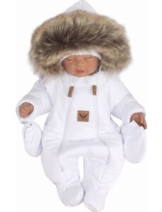 Z&Z Z&amp Z Zimní kombinéza s dvojitým zipem, kapucí a kožešinou + rukavičky, Angel - bílá, vel.86