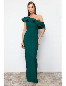 Trendyol Emerald Green Flounce Woven Evening Dress