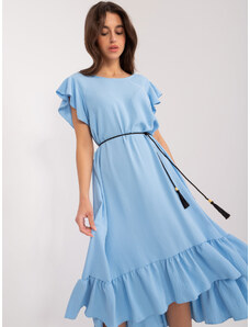 Fashionhunters Světle modré oversize šaty s volány