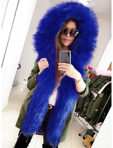 Fashionweek Zimní exkluzivní bundička parka s kožíškem a kapucí s modrou kožešinou FA6205