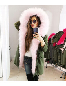 Fashionweek Zimní exkluzivní bundička/ parka s kožíškem s kapuci svetlo ružová růžová kožešina FA6205