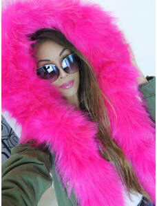 Fashionweek Zimní bunda,parka s kožíškem s kapuci růžová kožešina FA6205