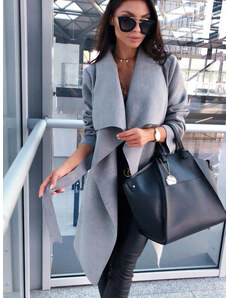 Fashionweek Elegantní dlouhý flaušový kabátek s páskem LINE XXL/XXXL
