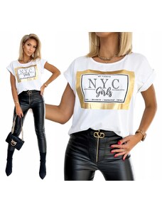Fashionweek Bavlněná halenka se potiskem NYC GOLD PRINT Brand016