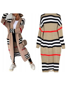 Fashionweek Maxi dlouhy pletený kabát,cardigan se stylovými pruhy MDK63