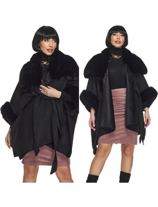 Fashionweek Dámské pončo semišové s kožešinou jako kabát bunda prémiová kvalita KARR