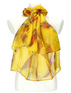Cashmere Dámský letní barevný šátek v motivu pírek 188x71 cm žlutá