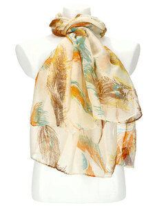 Cashmere Dámský letní barevný šátek v motivu pírek 188x71 cm latté