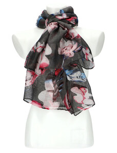 Cashmere Dámský letní barevný šátek v motivu květů 180x70 cm šedá
