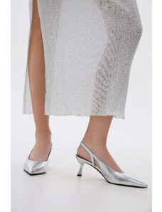 Women's Silver Slingback Pumps made of Genuine Leather Estro x MustHave ER00114246