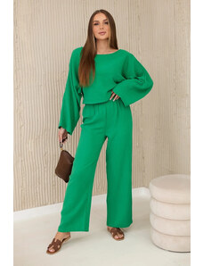 K-Fashion Mušelínový komplet halenka + kalhoty zelený