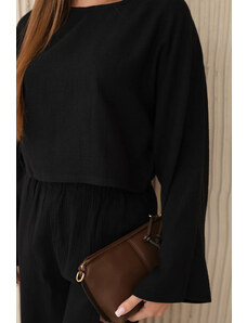 K-Fashion Mušelínový komplet halenka + kalhoty černý
