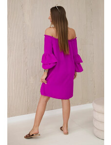 K-Fashion Španělské šaty s volánky na rukávu tmavě fialová