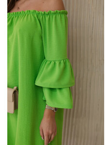 K-Fashion Španělské šaty s volánky na rukávu jasně zelená