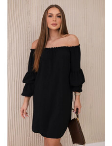 K-Fashion Španělské šaty s volánky na rukávu černý