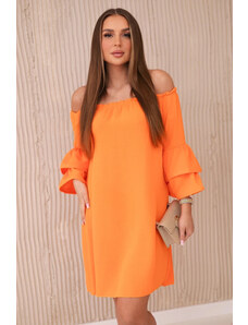 K-Fashion Španělské šaty s volánky na rukávu pomeranč