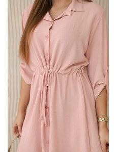 K-Fashion Šaty se zapínáním na knoflíky a zavazováním v pase tmavě pudrově růžová