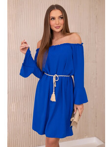 K-Fashion Šaty zavázané v pase se stahovací šňůrkou chrpově modrá