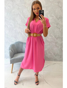 K-Fashion Šaty s ozdobným páskem růžové