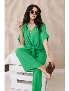 K-Fashion Souprava halenky a kalhot světle zelená