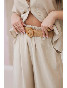 K-Fashion Viskózový komplet halenka + kalhoty se širokými nohavicemi béžový