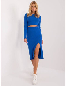 Factory Price Modrý úpletový dámský komplet - krátká halenka a tužková sukně (14136)