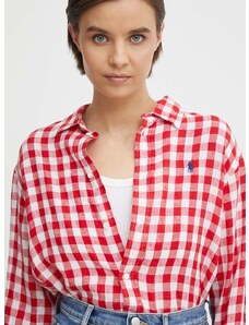 Lněná košile Polo Ralph Lauren červená barva, relaxed, s klasickým límcem, 211935130