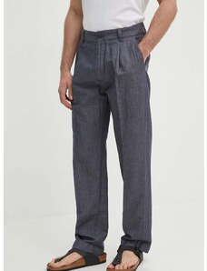 Kalhoty Pepe Jeans RELAXED PLEATED LINEN PANTS pánské, šedá barva, ve střihu chinos, PM211700