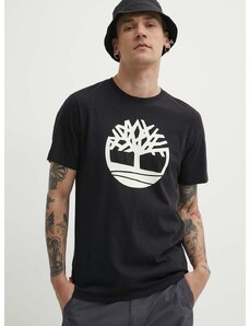 Bavlněné tričko Timberland černá barva, s potiskem, TB0A2C2R0011