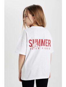 DEFACTO Girl Oversize Fit Back Printed Short Sleeve T-Shirt