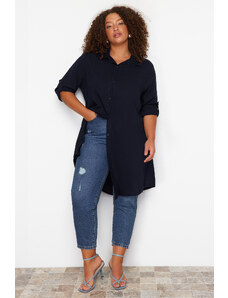 Trendyol Curve Navy Blue Basic Oversize Woven Shirt