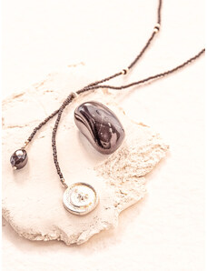 A Beautiful Story Postříbřený náhrdelník s černým onyxem, hvězdou a měsícem Purpose