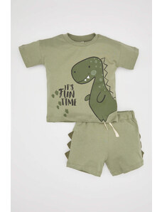 DEFACTO Baby Boy Dinosaur Printed Cotton 2 Piece T-Shirt Shorts Set