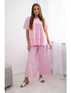 MladaModa Elegantní souprava halenky a širokých kalhot model 6845P jasně růžová