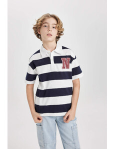 DEFACTO Boy Oversize Fit Striped Printed Short Sleeve Polo T-Shirt