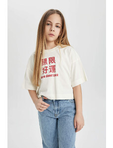 DEFACTO Girl Printed Short Sleeve Crop T-Shirt