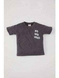DEFACTO Baby Boy Crew Neck Slogan Printed Short Sleeve T-Shirt