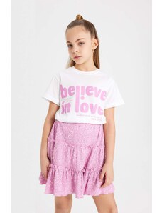 DEFACTO Girl Slogan Printed Short Sleeve T-Shirt