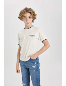 DEFACTO Boy Crew Neck Embroidered Pique Short Sleeve T-Shirt