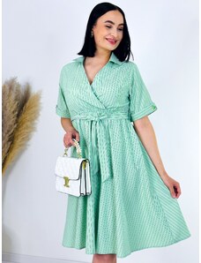 Webmoda Dámské proužkové šaty s páskem a kapsami - zelené