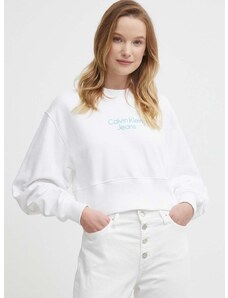 Bavlněná mikina Calvin Klein Jeans dámská, bílá barva, s potiskem