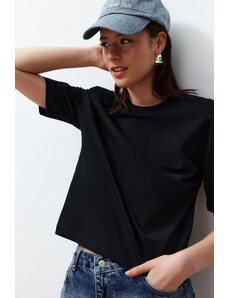 Trendyol Black 100% Single Jersey Padded Crop Knitted T-Shirt