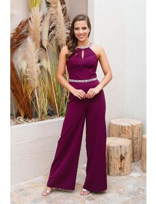 Carmen Plum Collar with Stones at the Waist Overalls