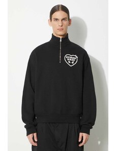 Bavlněná mikina Human Made Military Half-Zip Sweatshirt pánská, černá barva, s potiskem, HM27CS021