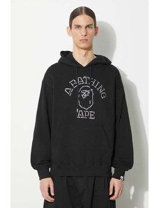 Mikina A Bathing Ape Rhinestone College Pullover Hoodie pánská, černá barva, s kapucí, s aplikací, 1K30114306