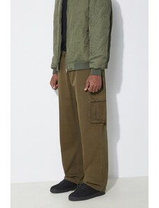 Bavlněné kalhoty Butter Goods Field zelená barva, kapsáče, high waist, BGQ1244602