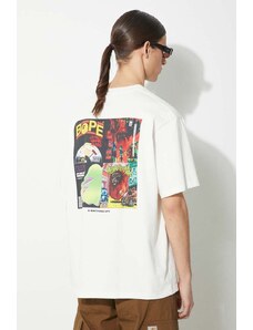 Bavlněné tričko A Bathing Ape Bape Album Monogram Tee béžová barva, s potiskem, 1J80109051