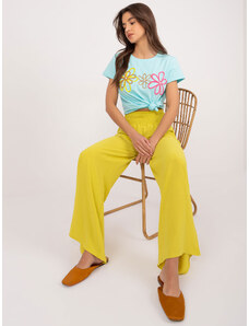 Fashionhunters Tmavě žluté švédské kalhoty s vysokým pasem