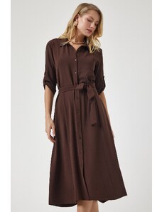 Happiness İstanbul Women's Brown Belted Shirt Dress